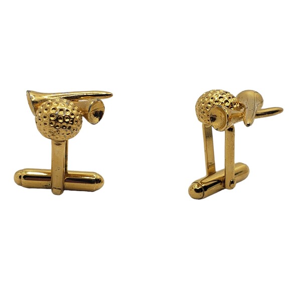 Vintage Cufflinks Gold Tone Golf Ball and Tee Cuff Links - Picture 4 of 5